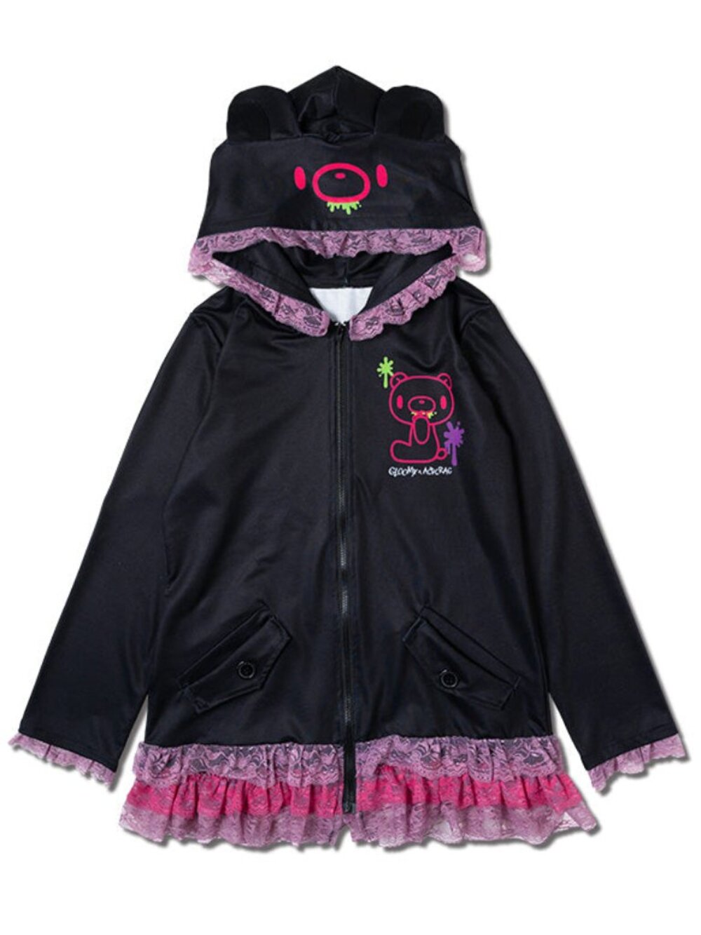 NEW ACDC RAG X Gloomy Bear Vivid Gloomy Bear Ears Zip Up Hoodie